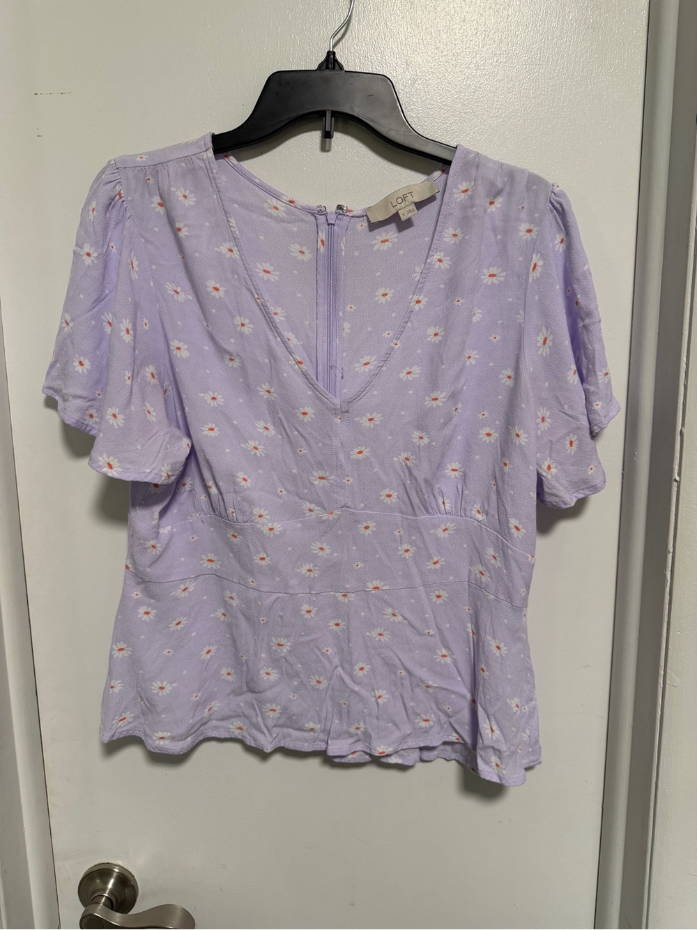 LOFT Lavender Floral V-Neck Peplum Blouse